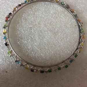 Silver Multicolor Beaded Wire Bangle Bracelet - Women's Jewelry